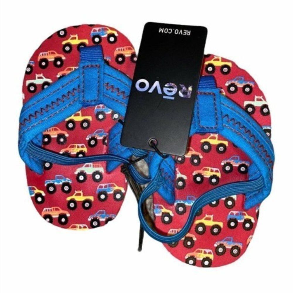 Revo Red Blue Cars FLIP FLOPS Shoes Baby Boy NWT